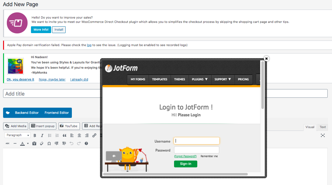 Jotform Embed on Wordpress not working